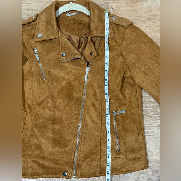NEW Jou Jou Brandy Brown Faux-Suede Moto Jacket Size Large - Picture 10 of 12